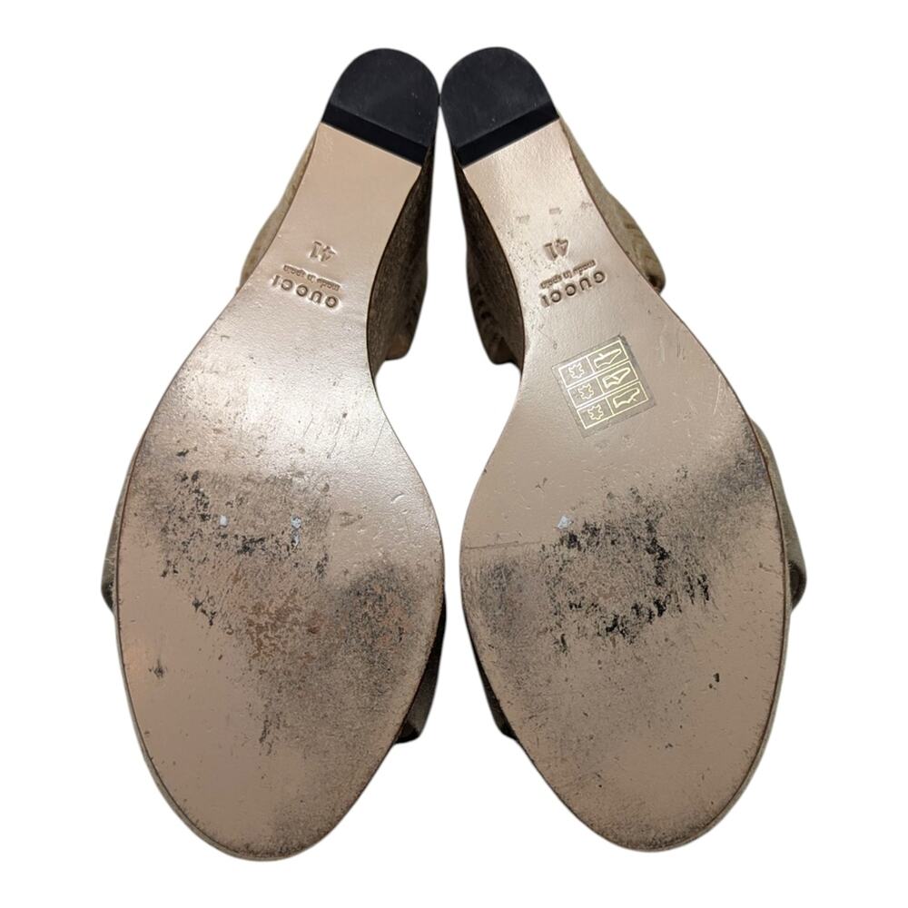 Gucci Horsebit Wedge Espadrille Platform Sandal Neutral Suede Raffia 41 | 10.5 - Picture 11 of 13